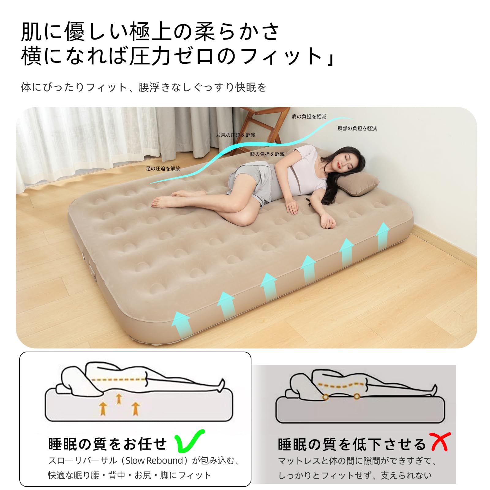 Amazon.co.jp: TripHug エアーベッド 電動 フロッキーエアマットレス